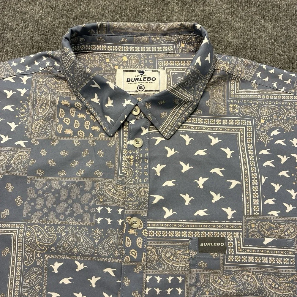 Burlbo Paisley Duck Print Short Sleeve Stretch Button Shirt Mens XL Abstract - Picture 1 of 7